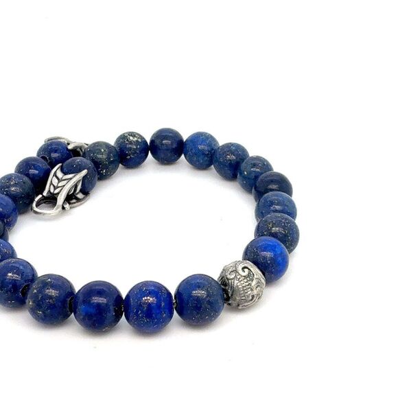 David Yurman Lapis Lazuli Carved Beads Bracelet 8.5" 8 mm Silver Estate DY594 - Picture 5 of 5
